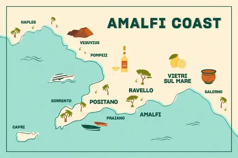 Amalfi Coast Distance & Travel Time Map